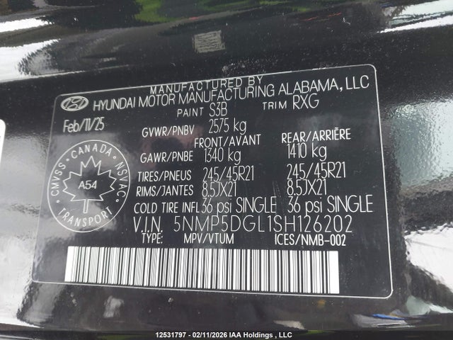 2025 Hyundai Santa Fe მანქანა იყიდება აუქციონზე, vin: 5NMP5DGL1SH126202, აუქციონის ნომერი: 12531797