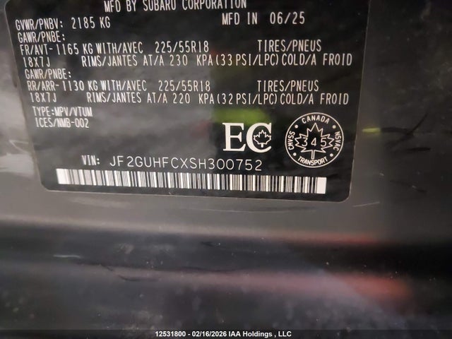 JF2GUHFCXSH300752 Subaru Crosstrek Sport