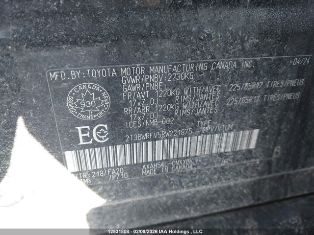 2024 Toyota Rav4 Le მანქანა იყიდება აუქციონზე, vin: 2T3BWRFV5RW221875, აუქციონის ნომერი: 12531808
