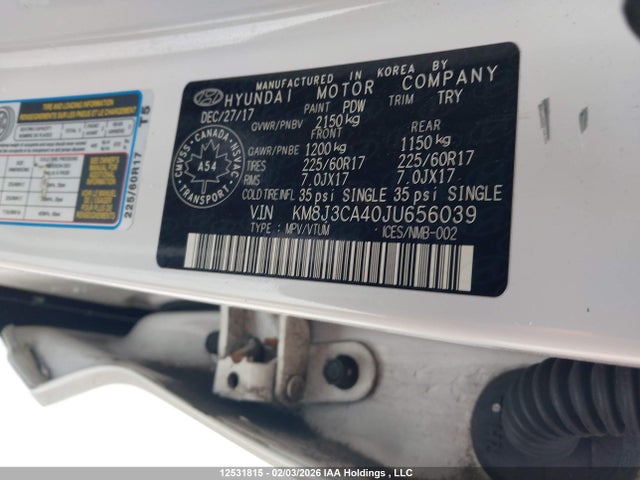 Продажа на аукционе авто 2018 Hyundai Tucson Premium 2.0l, vin: KM8J3CA40JU656039, номер лота: 12531815
