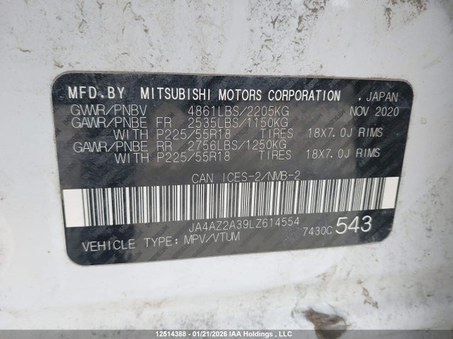 JA4AZ2A39LZ614554 Mitsubishi Outlander Es/ex/ex-l