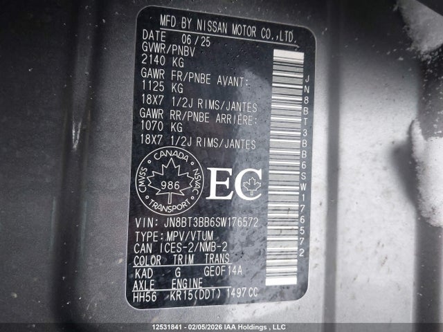 2025 Nissan Rogue Sv/rc მანქანა იყიდება აუქციონზე, vin: JN8BT3BB6SW176572, აუქციონის ნომერი: 12531841