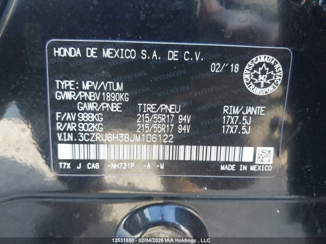 3CZRU6H38JM106122 Honda HR-V