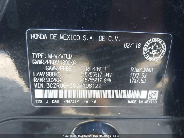 3CZRU6H38JM106122 Honda HR-V