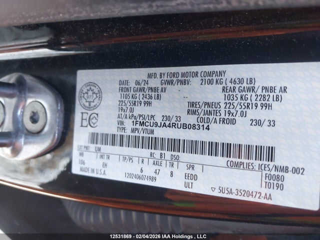 1FMCU9JA4RUB08314 Ford Escape Platinum