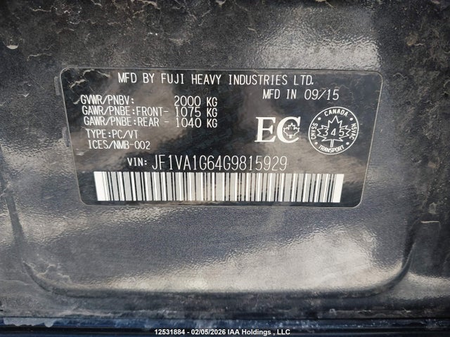 JF1VA1G64G9815929 Subaru Wrx Limited