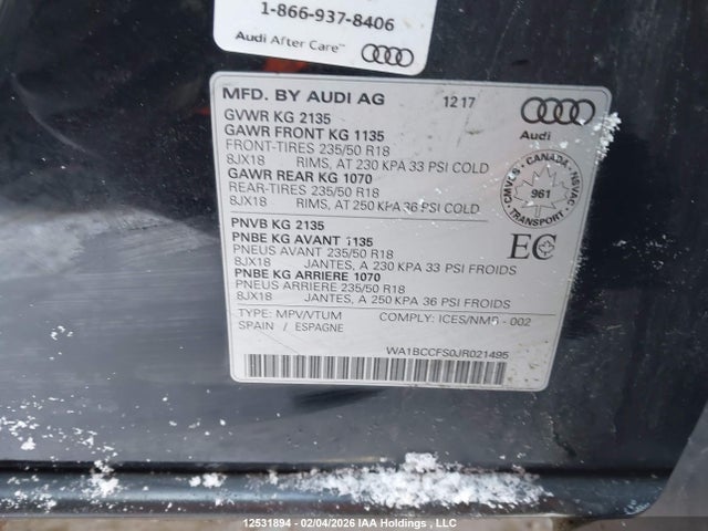 WA1BCCFS0JR021495 Audi Q3 PREMIUM
