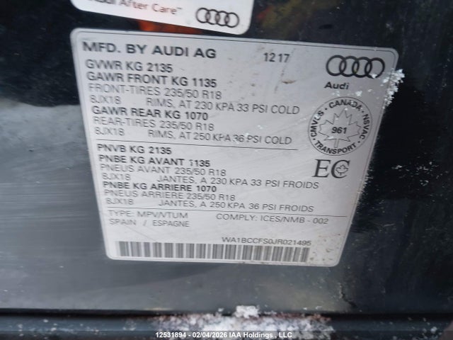 WA1BCCFS0JR021495 Audi Q3 PREMIUM
