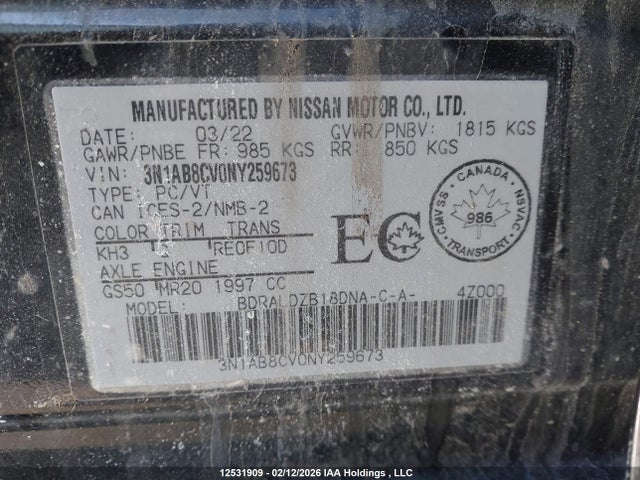 Nissan SENTRA SV 2022 3N1AB8CV0NY259673 Image 9
