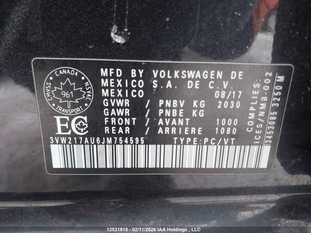 3VW217AU6JM754595 Volkswagen Golf Sportwagen 1.8 Tsi Comfortline/1.8 Tsi Trendline