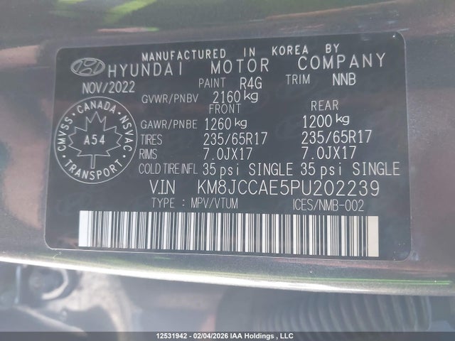 Продаж на аукціоні авто 2023 Hyundai Tucson Preferred Awd With Trend Package, vin: KM8JCCAE5PU202239, номер лоту: 12531942