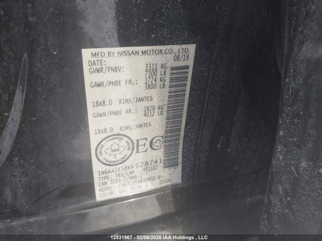 12531967 :رقم المزاد ، 1N6AA1E58KN528741 vin ، 2019 Nissan Titan Platinum/pro-4x/s/sl Midnight Edition/sv/sv Midnight Edition مزاد بيع