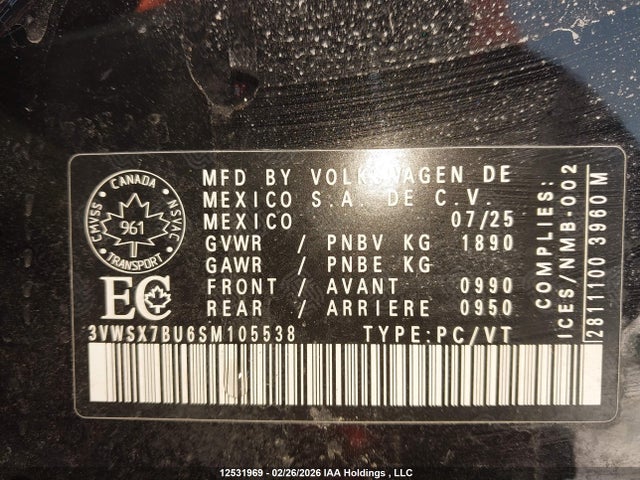 3VWSX7BU6SM105538 Volkswagen Jetta Comfortline