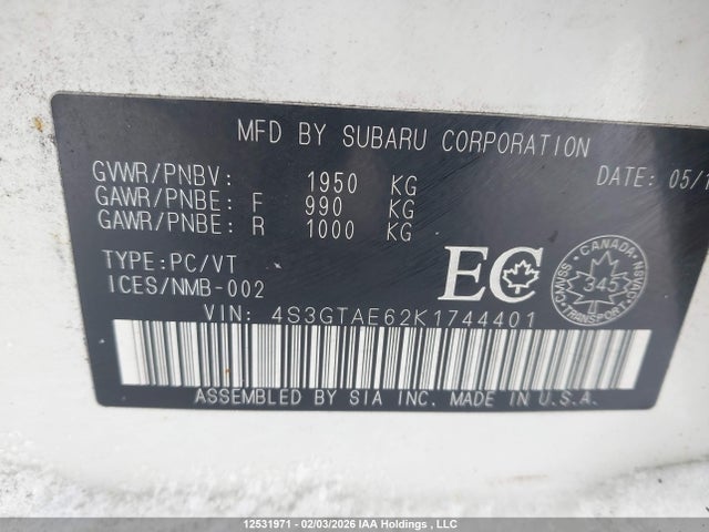 4S3GTAE62K1744401 Subaru Impreza Premium Plus