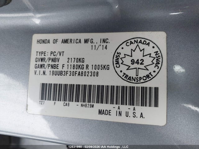 Acura TLX 2015 19UUB3F30FA802308 Image 9