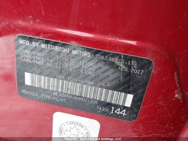 Aukcja sprzedaży 2017 Mitsubishi Mirage Sel, vin: ML32A5HJ4HH021336, numer aukcji: 12531991