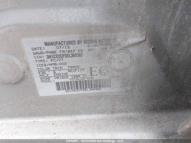 Nissan Versa 2014 3N1CE2CP3EL368382 Image 9