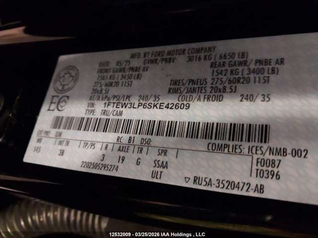 Продаж на аукціоні авто 2025 Ford F150 Xlt, vin: 1FTEW3LP6SKE42609, номер лоту: 12532009