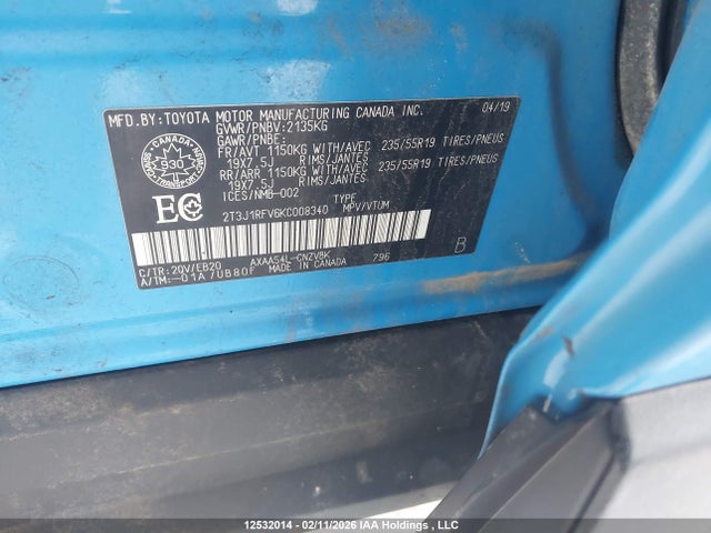 Aukcja sprzedaży 2019 Toyota Rav4 Trail, vin: 2T3J1RFV6KC008340, numer aukcji: 12532014