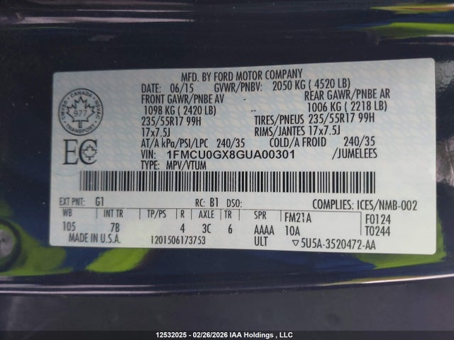 1FMCU0GX8GUA00301 Ford ESCAPE SE
