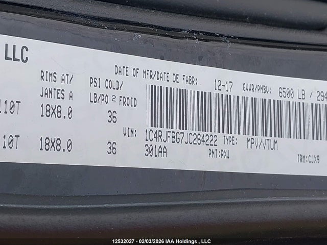 1C4RJFBG7JC264222 Jeep Grand Cherokee Limited