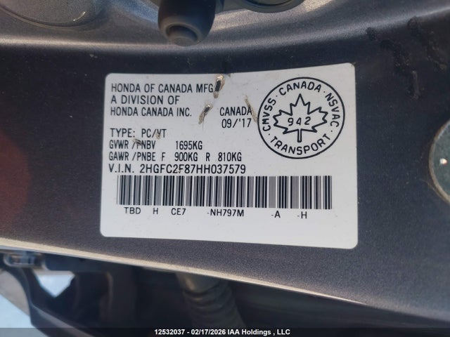 Продаж на аукціоні авто 2017 Honda Civic Ex 4dr, vin: 2HGFC2F87HH037579, номер лоту: 12532037