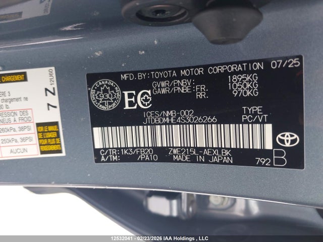 12532041 :رقم المزاد ، JTDBDMHE4S3026266 vin ، 2025 Toyota Corolla Hybrid Le مزاد بيع