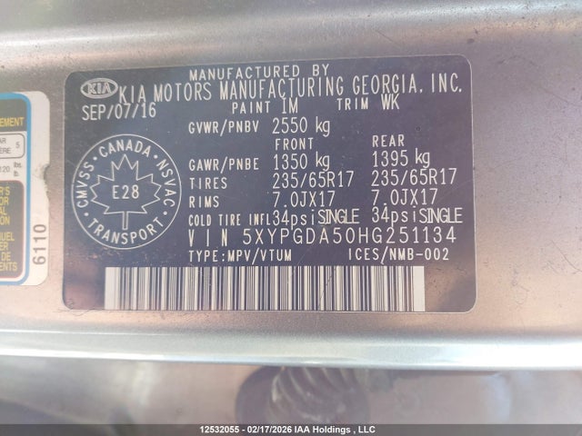 5XYPGDA50HG251134 KIA Sorento