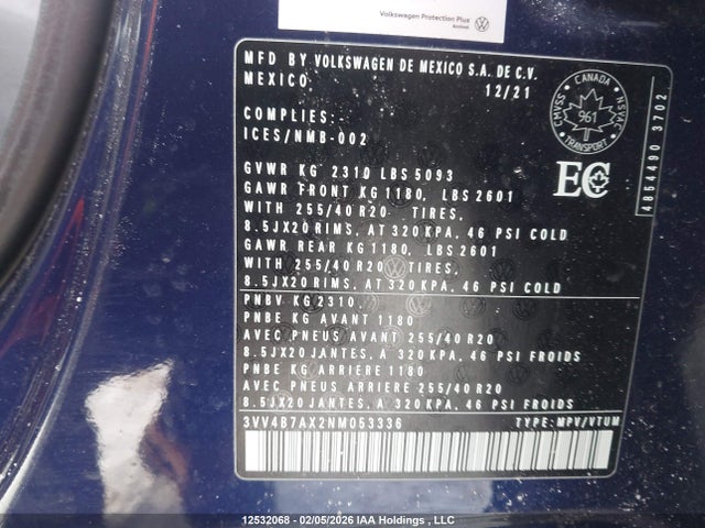 3VV4B7AX2NM053336 Volkswagen Tiguan Highline R-line