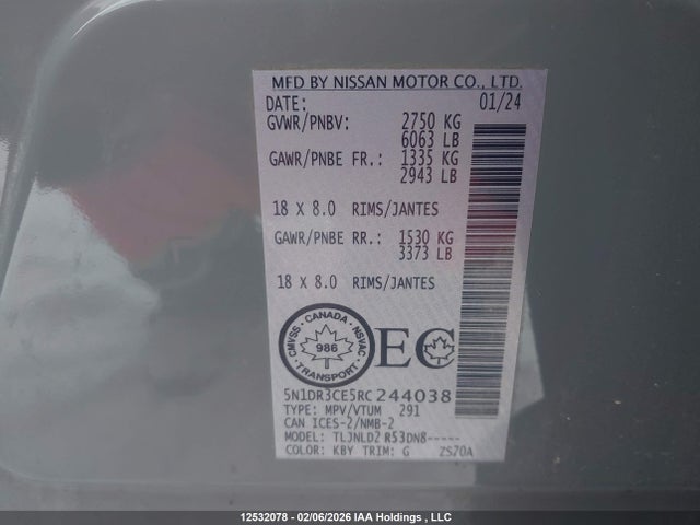Продажа на аукционе авто 2024 Nissan Pathfinder, vin: 5N1DR3CE5RC244038, номер лота: 12532078