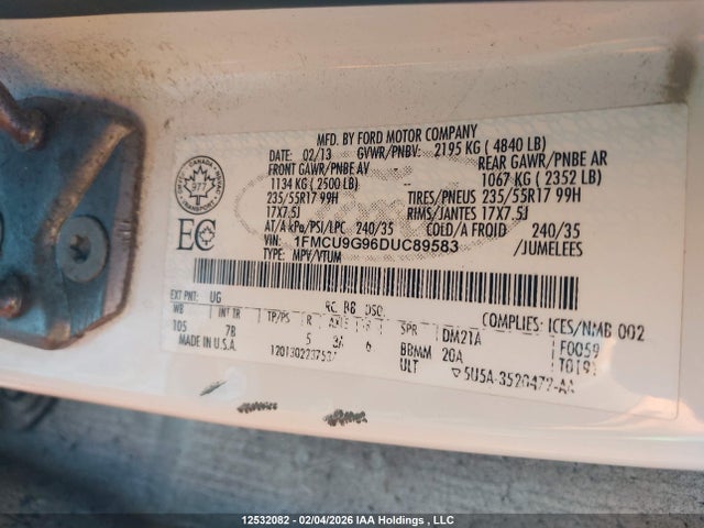 2013 Ford Escape Se მანქანა იყიდება აუქციონზე, vin: 1FMCU9G96DUC89583, აუქციონის ნომერი: 12532082