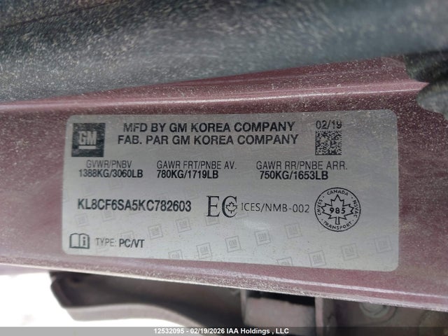 KL8CF6SA5KC782603 Chevrolet Spark