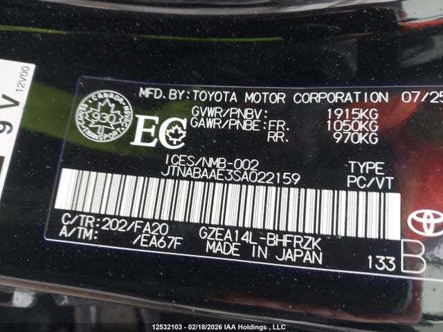 Aukcja sprzedaży 2025 Toyota Gr Corolla, vin: JTNABAAE3SA022159, numer aukcji: 12532103
