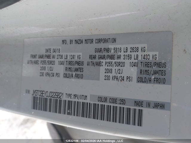 JM3TCBEY0J0229821 Mazda Cx-9 Signature