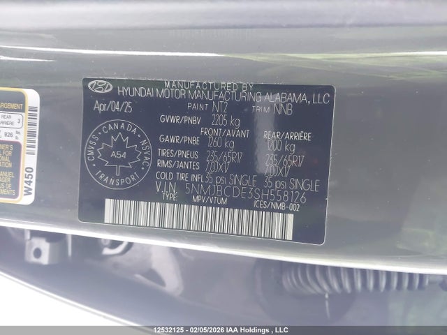 5NMJBCDE3SH558126 Hyundai TUCSON SEL