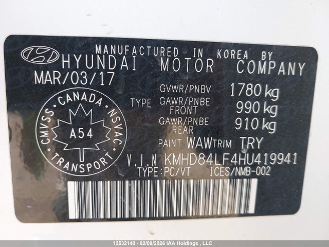 KMHD84LF4HU419941 Hyundai Elantra Se/value/limited