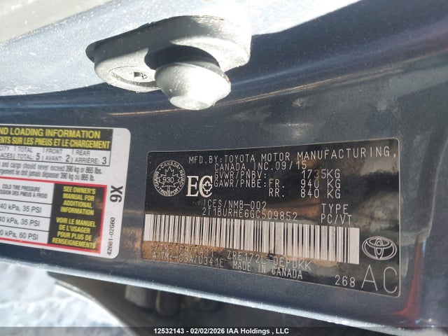 2T1BURHE6GC509852 Toyota Corolla L/le/le Pls/prm/s/s Pls
