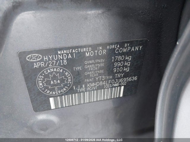 KMHD84LF0JU695636 Hyundai ELANTRA GL