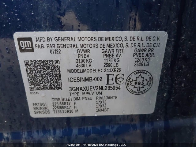 3GNAXUEV2NL285054 Chevrolet EQUINOX LT