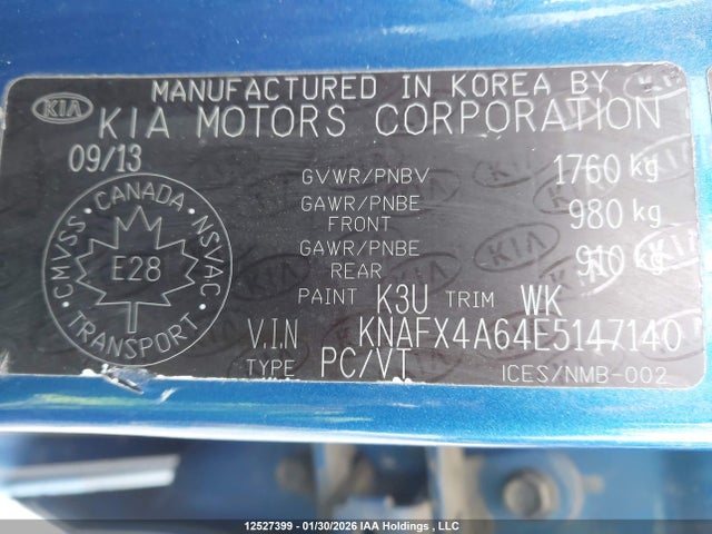 KNAFX4A64E5147140 KIA Forte 1.8l Lx/1.8l Lx+/1.8l Se