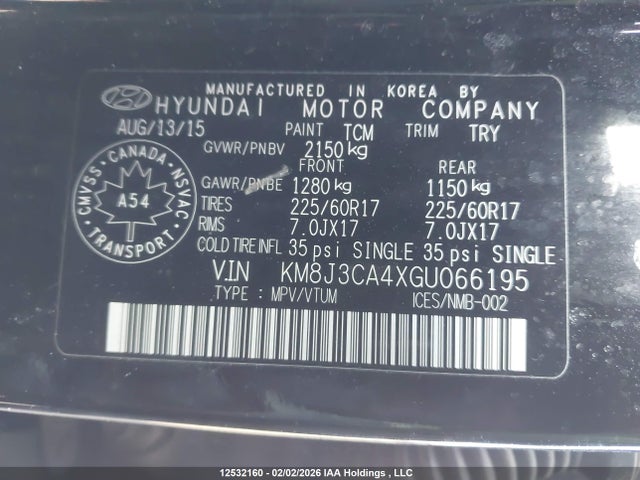 KM8J3CA4XGU066195 Hyundai Tucson Limited/sport And Eco/se