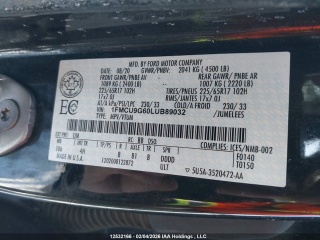 1FMCU9G60LUB89032 Ford ESCAPE SE