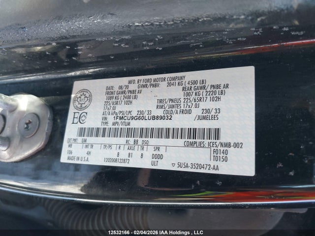 1FMCU9G60LUB89032 Ford ESCAPE SE