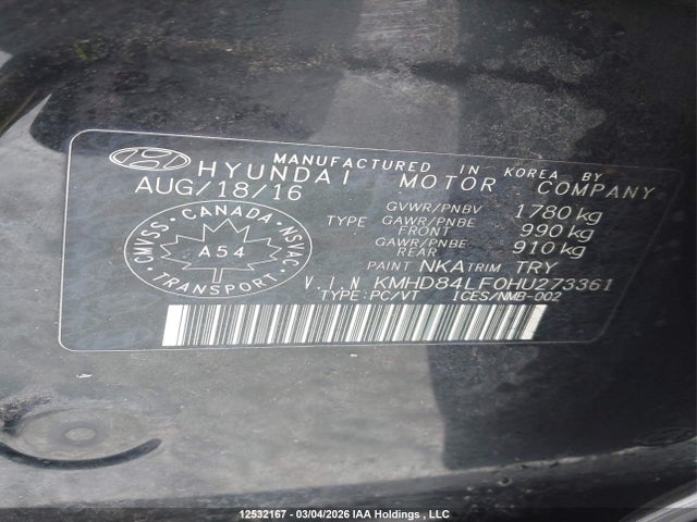 KMHD84LF0HU273361 Hyundai ELANTRA GL