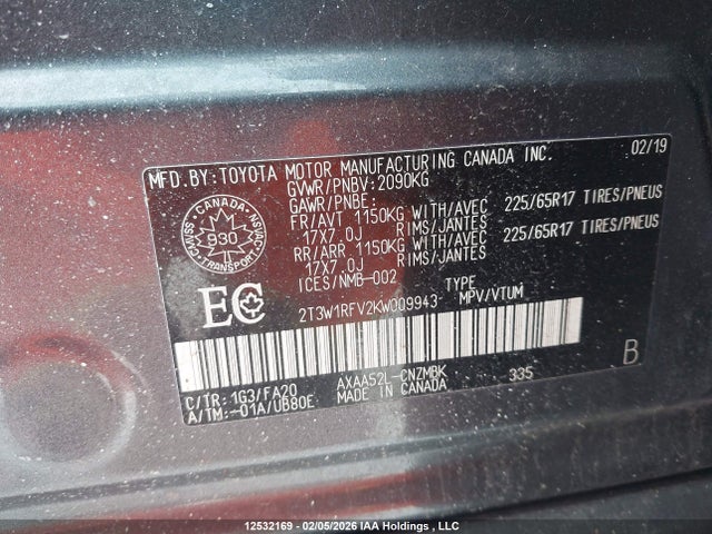 2T3W1RFV2KW009943 Toyota Rav4 Xle