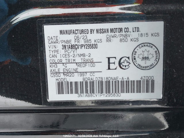 3N1AB8CV1PY295830 Nissan SENTRA SV