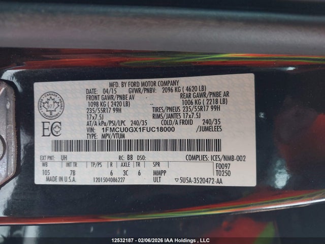 1FMCU0GX1FUC18000 Ford ESCAPE SE