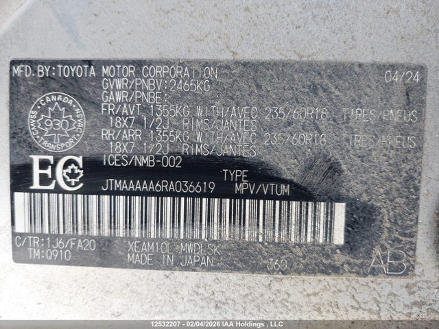 Aukcja sprzedaży 2024 Toyota Bz4x Le, vin: JTMAAAAA6RA036619, numer aukcji: 12532207