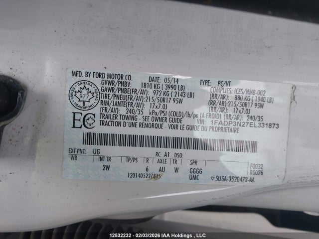 1FADP3N27EL331873 Ford Focus Titanium