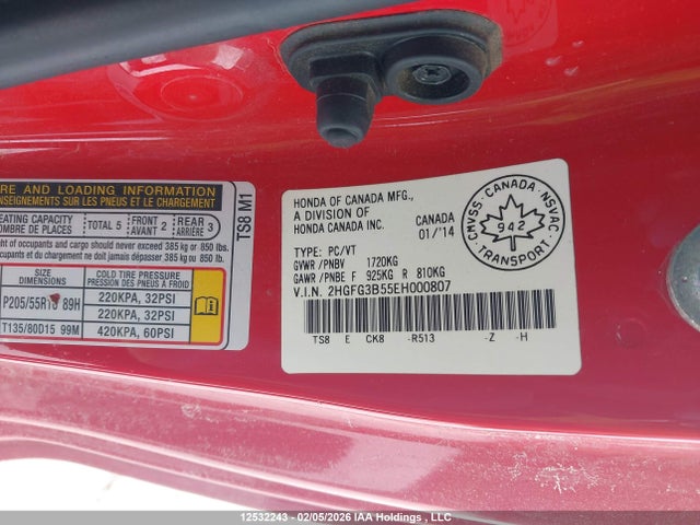 2HGFG3B55EH000807 Honda CIVIC EX